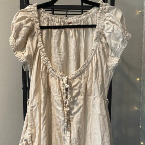 Sz XL Free People Ivory Perri Linen Drop-Waist Mini Dress - Excellent Condition! - Picture 2 of 2
